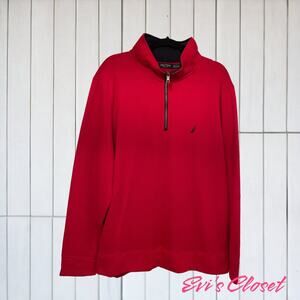 Nautica Mens Red Logo Quarter-Zip Fleece Sweater Pullover Sweatshirt Size XXL